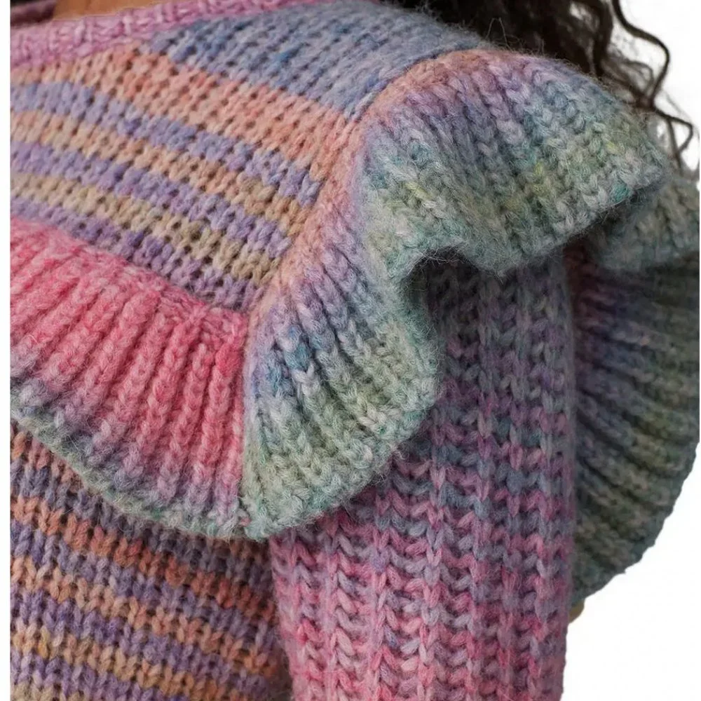 LoveShackFancy Yumi Rainbow Ruffle Sweater Pullover - Picture 7 of 13